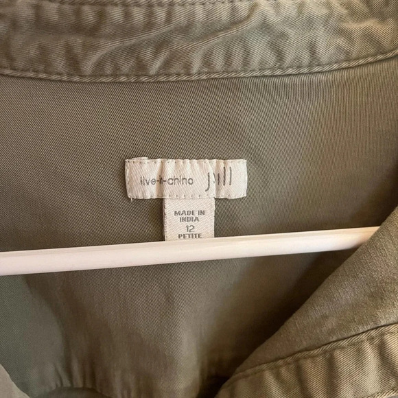 J.Jill chino - Linen cargo, long sleeve mini dress pockets olive sage size 12 - Picture 3 of 7